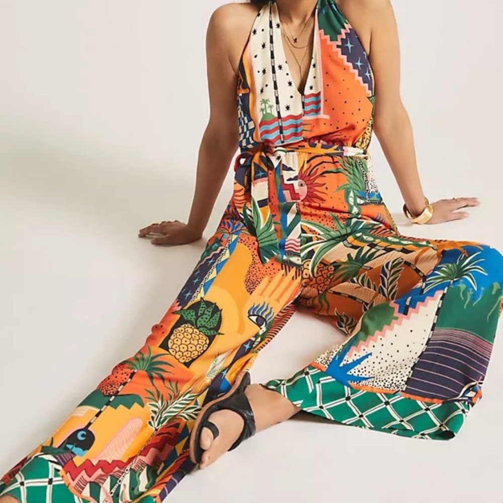 FARM RIO for Anthropologie CUT OUT HALTER JUMPSUIT XS